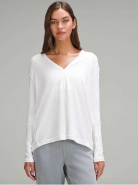 Lululemon Back In Action V-Neck Long-Sleeve Shirt White